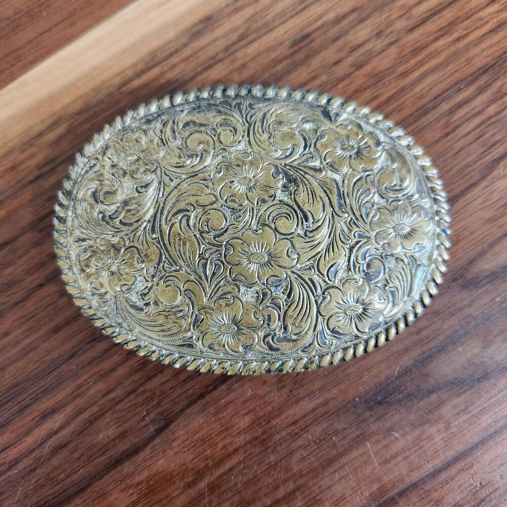Crumrine El Patino Vintage Bronze Western Belt Buckle Floral Engraved